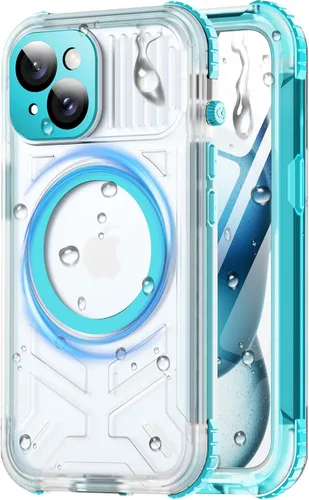 Vista 34 de Funda impermeable para iPhone 15 con Magsafe, protector de pantalla, cordón, IP68 militar de cuerpo completo a prueba de golpes, para deportes