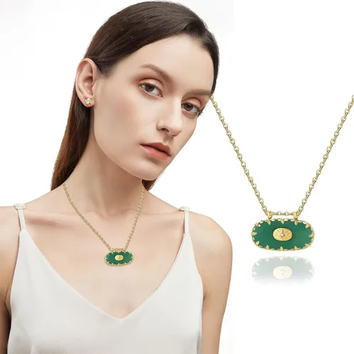Vista 4 de ANBUY Collar con colgante retro verde para mujer, regalo de joyería, regalo de aniversario y cumpleaños para mujer, chapado en oro de 18 quilates