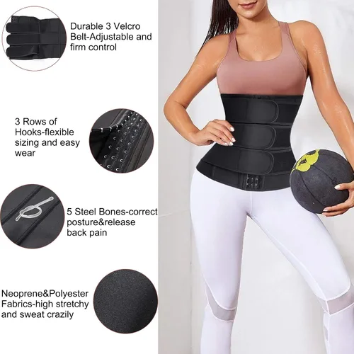 Vista 4 de BIYHCUY Cinturón de entrenamiento de cintura para mujer control de abdomen cintura de entrenamiento faja de sudor faja deportiva banda delgada