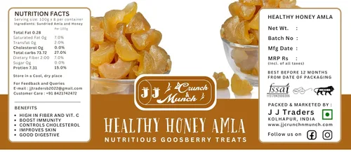 Vista 7 de J J Crunch N Munch Honey Amla Candy, sin azúcar, miel natural endulzada, grosella espinosa india, (4.23 oz)