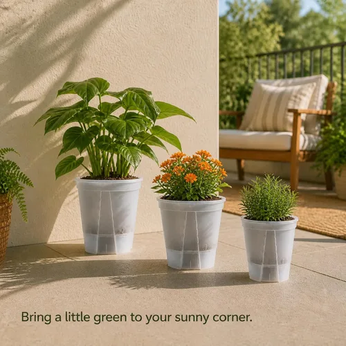 Vista 7 de Macetas de riego automático para plantas de interior, macetas transparentes con drenaje y depósito profundo, paquete de 9 macetas de riego