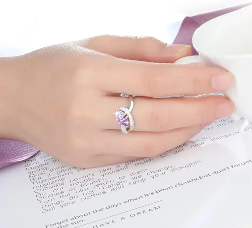 Vista 6 de Wendy Made Anillos de promesa personalizados para ella, anillo de pareja para mujer, anillos personalizados con nombre de madre e hija con 2 piedras