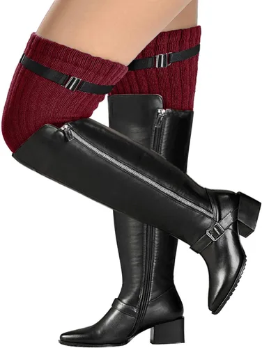 Vista 3 de SherryDC Calentadores de piernas extra largos para mujer, tallas grandes, anchos, gruesos, hasta el muslo, calcetines sin pies altos sobre