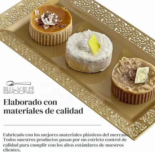 Vista 6 de Silver Spoons Bandejas de encaje desechables para bodas y cenas de lujo 6 piezas Oro 14' x 7.5' Dorado