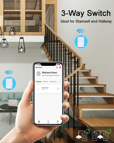 Vista 6 de Interruptor de luz inteligente – Thinkbee 2.4Ghz Wifi Kit de interruptor de luz inalámbrico, compatible con Alexa, Google Assistant e IFTTT, control