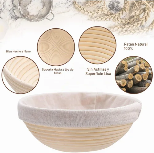 Vista 3 de Wwyybfk Banneton - Cesta para hornear pan, suministros para hornear pan de masa madre de 9 pulgadas