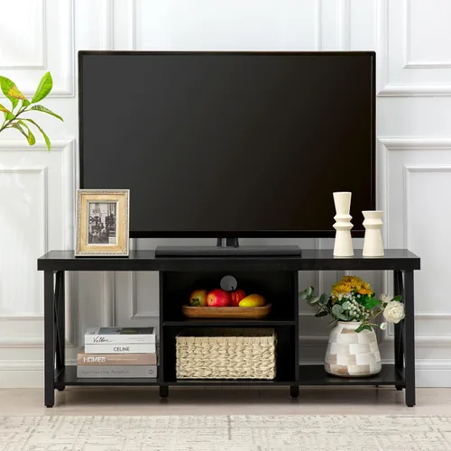 Vista 6 de GAZHOME Soporte de TV para TV de hasta 55 pulgadas, mueble de TV con almacenamiento abierto, unidad de consola de TV con estantería para sala