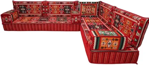 Vista 33 de arabicsofa Juego de asientos Jalsa en forma de L – Majlis árabe hecho a mano con almohadas de respaldo