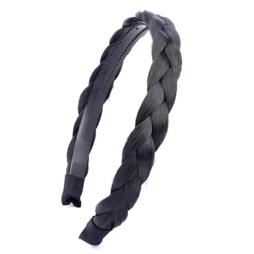 Vista 21 de Ancho de 1.5 cm Banda de pelo sintético trenzada estrecha con dientes para mujeres y niñas (Negro)