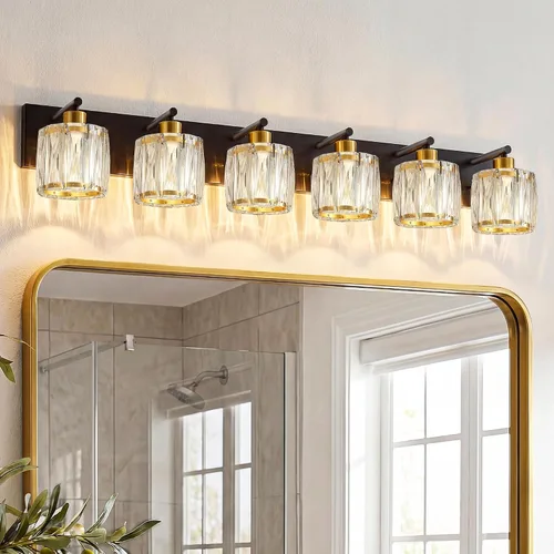 Vista 11 de VOLISUN Luces de Tocador de Cristal - 2 Luces Modernas de Acero Inoxidable para Baño Sobre Espejo, Acabado Cromado - Certificado UL
