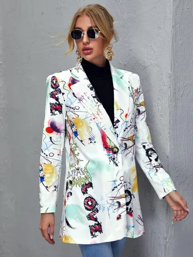 Vista 5 de Floerns Chaquetas de traje de trabajo casual de manga larga con gráficos coloridos para mujer