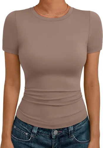 Vista 7 de AUTOMET - Camisetas básicas de manga corta para mujer, para verano, entrenamiento o gimnasio, con cuello redondo, ropa moderna estilo Y2K