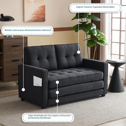 Vista 8 de VINGLI Sofá Cama Loveseat Mejorado, 53.5" An x 83" L Sofá Cama Convertible Sofá Cama Futón Sofás para Sala de Estar, Sofá Cama Plegable