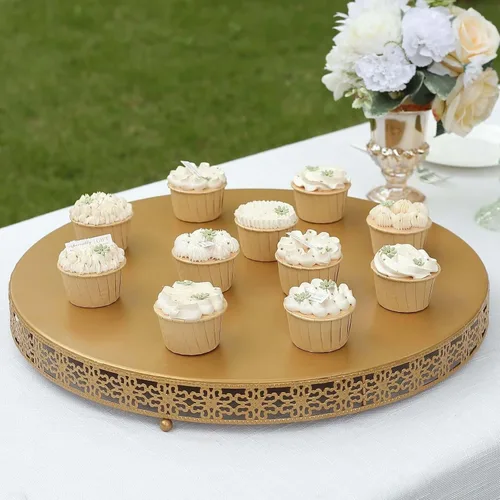 Vista 16 de Efavormart - Paquete de 2 elevadores de plástico transparente de 12 pulgadas con borde dorado para cupcakes y postres, soporte desechable para tartas