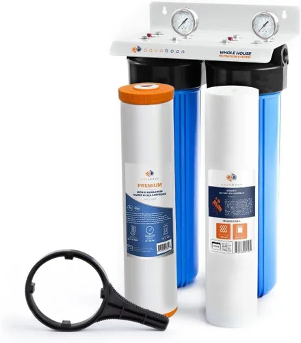 Vista 11 de Sistema de filtro de agua de 2 etapas de 20 x 4.5 pulgadas, viene con filtros de sedimentos y carbono Prefiltro, llave, calibre y liberación