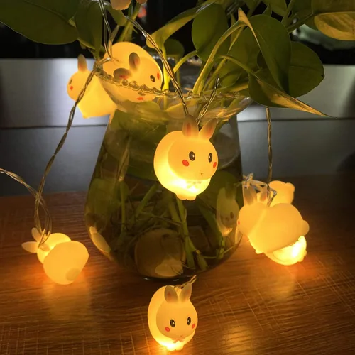 Vista 3 de Luz decorativa de conejo de Pascua, bonita tira de luces flexibles de conejo, funciona con pilas, 5.4 ft, 10 luces LED para decoración del hogar