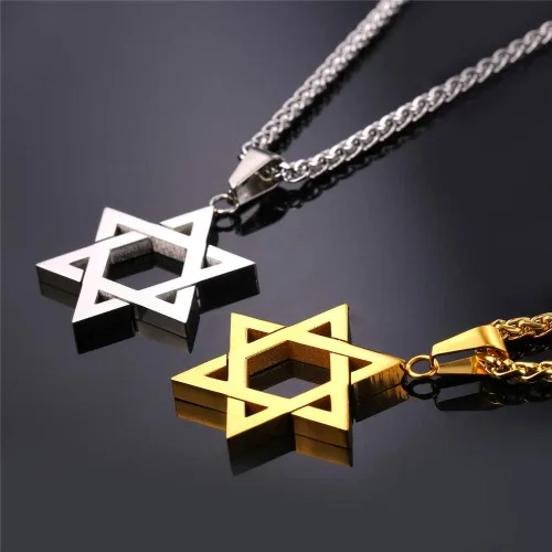 Vista 4 de U7 Star of David Necklace for Men Women GoldStainless Steel Hexagon Pendant with CrossRuby StoneClassic Jewish Isael Necklaces, Length 22" 24" 26
