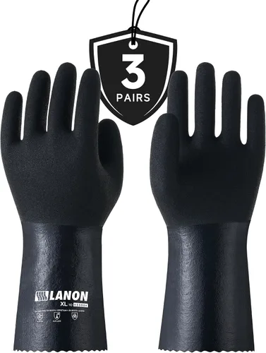 Vista 7 de LANON Guantes de nitrilo resistentes a productos químicos, guantes de goma reutilizables de alta resistencia con palma texturizada de microespuma