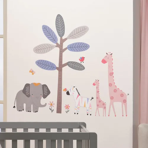 Vista 3 de Lambs & Ivy Jazzy Jungle Elephant/Zebra/Jirafa/Tree - Calcomanías de pared