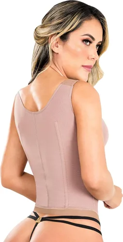 Vista 2 de Fiorella Shapewear Powernet Post Cirugía Partum Chaleco Sujetador Mujer Faja Reductoras Colombianas Moldeadoras Cacao 620C