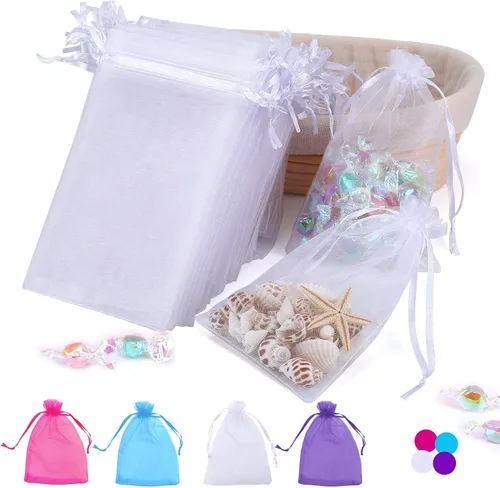 Vista 6 de Angooni 100 bolsas de organza azul transparente con cordón para regalo, para joyas, fiestas, bodas, fiestas, festivales, bolsas de dulces (4 x 6)