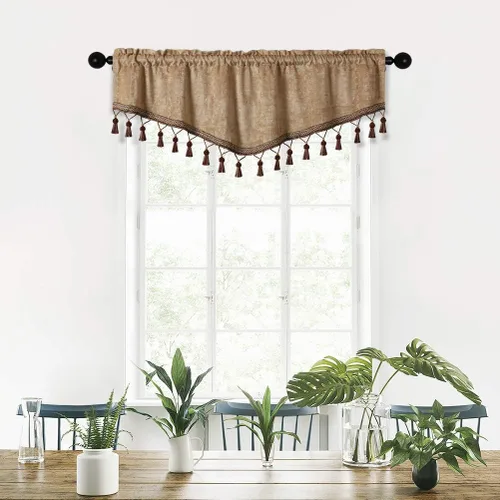 Vista 32 de ELKCA Cortinas de doble cara de felpilla para ventana de cocina, 52x18, bolsillo para barra, cenefa color beige para sala de estar, paquete de 1