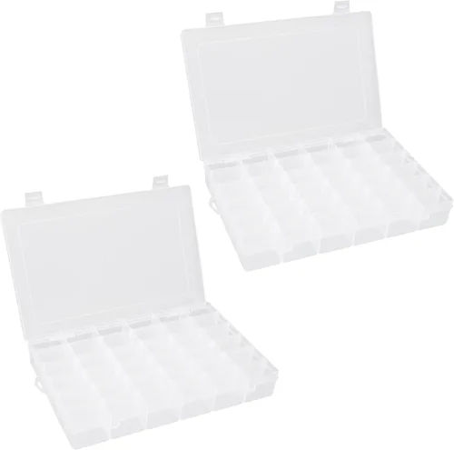 Vista 9 de OALCQ Organizadores de manualidades y caja de almacenamiento, 18 rejillas, organizador de cuentas de plástico transparente con divisores