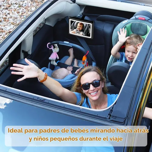 Vista 9 de Espejo de coche para bebé con luz, control remoto, ajustable en 360°, espejo de asiento de coche resistente a los golpes, visión nocturna clara