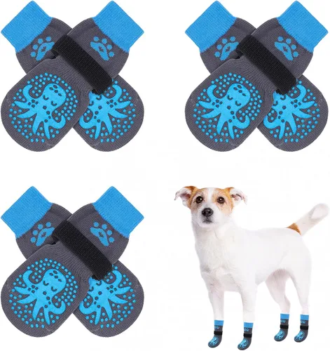 Vista 65 de SCENEREAL 6 piezas de calcetines antideslizantes para perros para prevenir lamido de patas para pavimento caliente/frío, calcetines de agarre