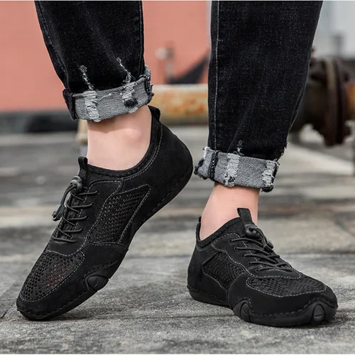 Vista 5 de Boxpopla Zapatos deportivos de malla para hombre para senderismo y caminar, zapatos deportivos de verano, transpirables, antideslizantes, ligeros