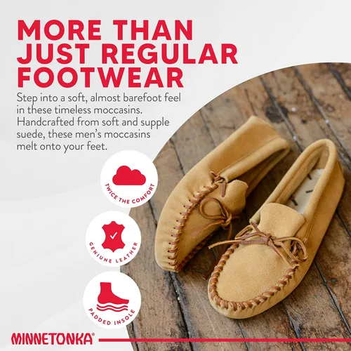 Vista 4 de Minnetonka Mocasines de piel con cordones para hombre, Marrón