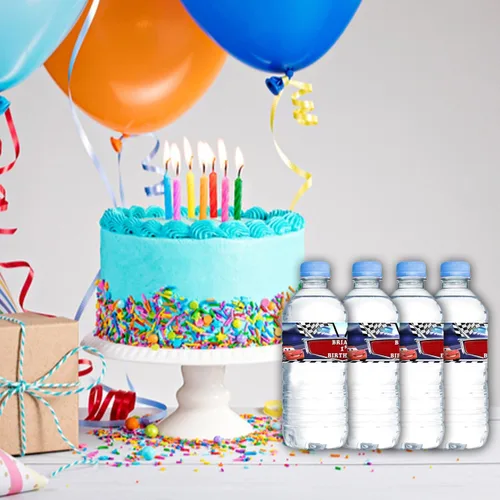 Vista 4 de Calcomanías impermeables para botellas de agua para niños, personalizables, paquete de 12 (coches)