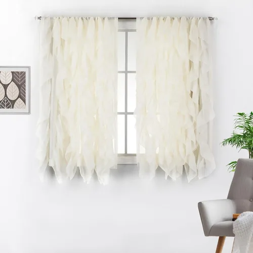 Vista 5 de DiamondHome - Cenefa de cortina decorativa transparente con volantes verticales para ventana (beige, 1 cenefa de 50 x 16 pulgadas)