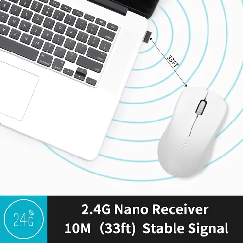 Vista 5 de Rapoo Ratón inalámbrico silencioso 1680, 2.4 GHz inalámbrico con receptor USB, 1K DPI, mouse de computadora de 3 botones con duración de batería