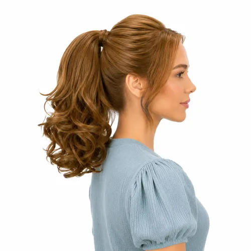 Vista 24 de PRETTYSHOP - Extensión de cabello rizado voluminoso, cola de caballo de 14 pulgadas con clip, resistente al calor