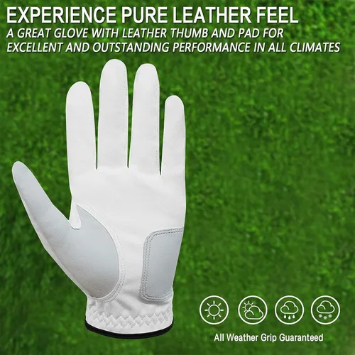 Vista 4 de FINGER TEN Guantes de golf para hombre, paquete de 5 unidades para mano izquierda y derecha, cómodos, suaves y con agarre para todo tipo de clima