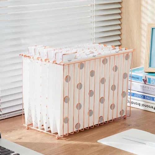 Vista 7 de Y YOMA Organizador de archivos colgante, tamaño carta, color oro rosa, caja de archivos, cesta de almacenamiento para oficina en casa, 1 paquete