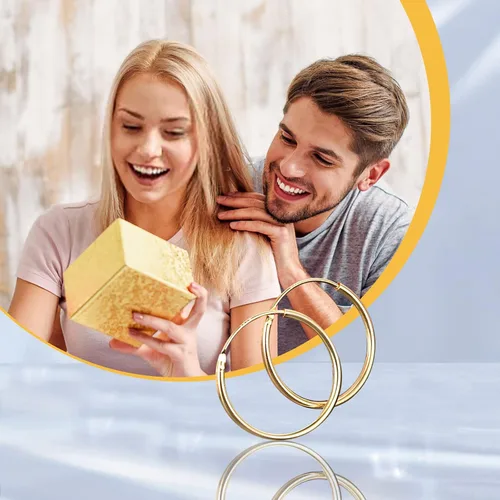 Vista 5 de Aretes de aro pequeños con relleno de oro de 18 quilates para mujeres y hombres, aretes de aro de tubo sin fin, ligeros y pequeños hechos a mano