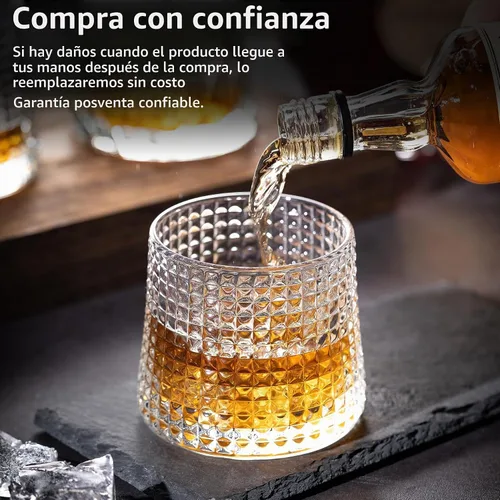Vista 5 de Vasos de whisky - Juego de 3 vasos antiguos de 6 oz, pequeños vasos de coctel de bourbon de alcohol de whisky (rejilla de cristal)