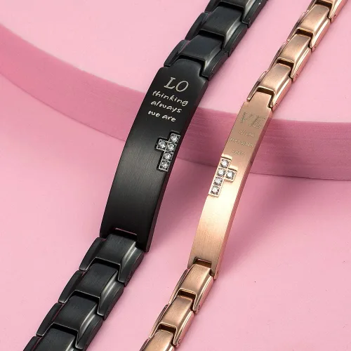 Vista 6 de Wolentty Pulseras de distancia para parejas, pulseras de amor a juego, regalo para hombres y mujeres, San Valentín, Metal, Circonita cúbica