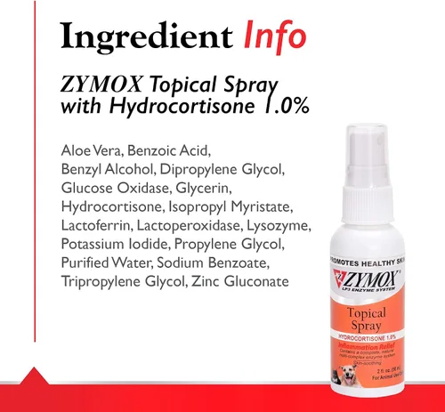 Vista 6 de Zymox Spray tópico para puntos calientes para perros y gatos con 1% de hidrocortisona, 2 onzas