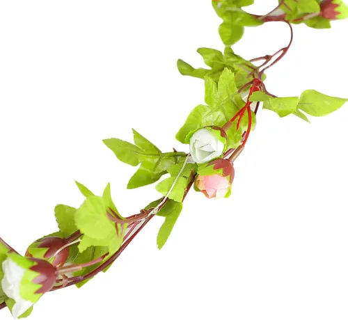 Vista 3 de Guirnalda de luces de rosas de 9.84 pies, funciona con pilas, luces de hadas de rosas artificiales, hojas de flores, vid, para interiores
