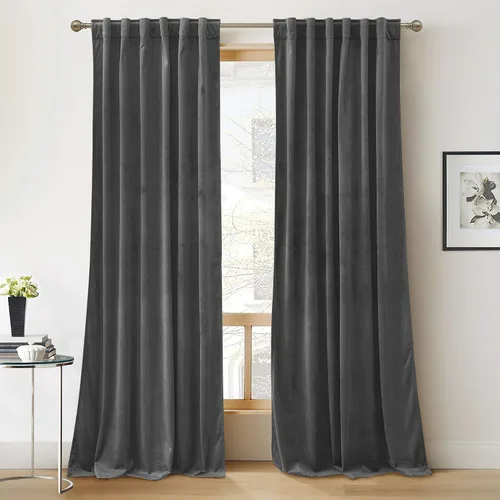 Vista 83 de RYB HOME Cortinas 100% opacas de terciopelo blanco para dormitorio, pestaña trasera y bolsillo para barra, aislamiento térmico, cortinas