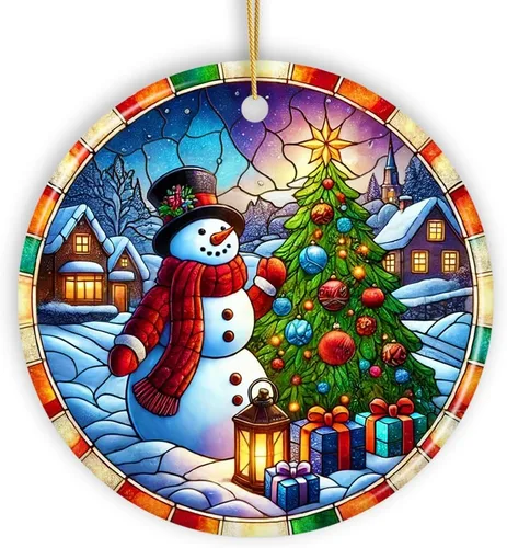 Vista 17 de Adorno de Navidad de trineo ártico, muñeco de nieve, hecho a mano, regalo de invierno helado