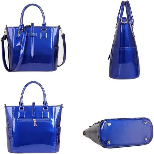 Vista 5 de Bolso de mano y bolso de patente 3 piezas para mujer brillante PU asa superior bolsos cadena mensajero bolsa embrague titular de la tarjeta