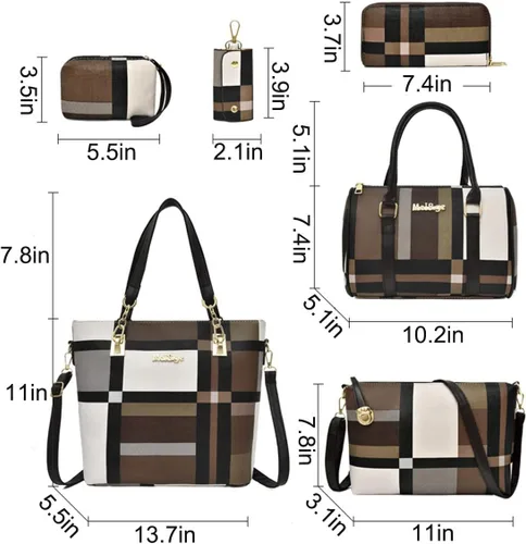 Vista 2 de XingChen 6 bolsas de mano de poliuretano para mujer, bolso de hombro, bolso cruzado, bolso de mano, bolso de mano, bolso de mano con asa superior