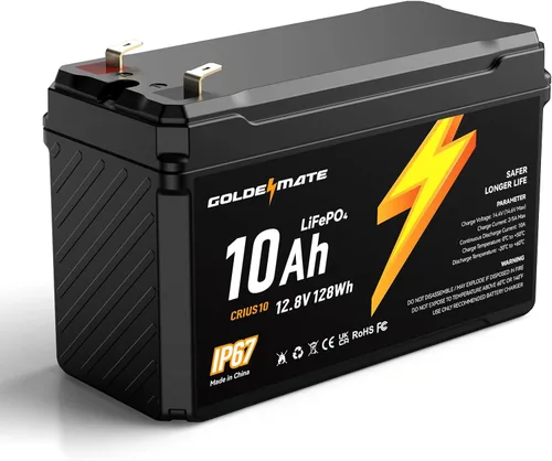 Vista 10 de GOLDENMATE - Batería LiFePO4 de litio de 12 V, 7 Ah, impermeable IP67, ligera
