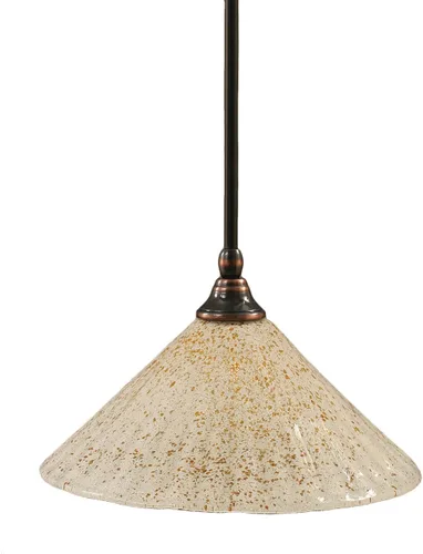Vista 192 de Toltec Lighting Tallo Colgado Mini colgante, acabado de cobre negro, 3.5" cuadrado humo burbuja vidrio