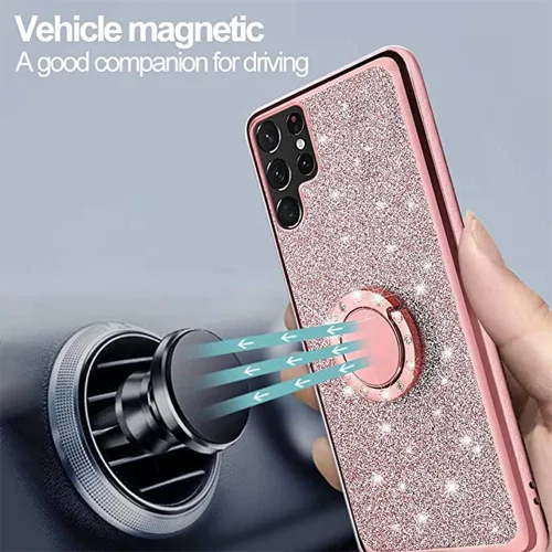 Vista 5 de Funda protectora para Samsung Galaxy S23 Ultra Glitter Crystal Butterfly Heart Floral Slim TPU Luxury Bling Cute Funda protectora con soporte +