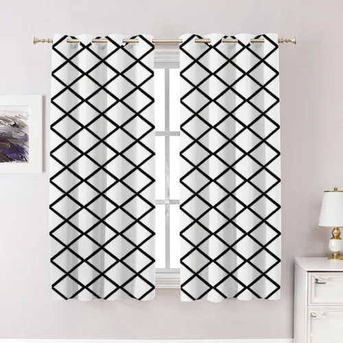Vista 128 de Cortinas opacas de poliéster multicapa para cafetería, con diseño de diamantes, 2 unidades, 26 x 24 pulgadas